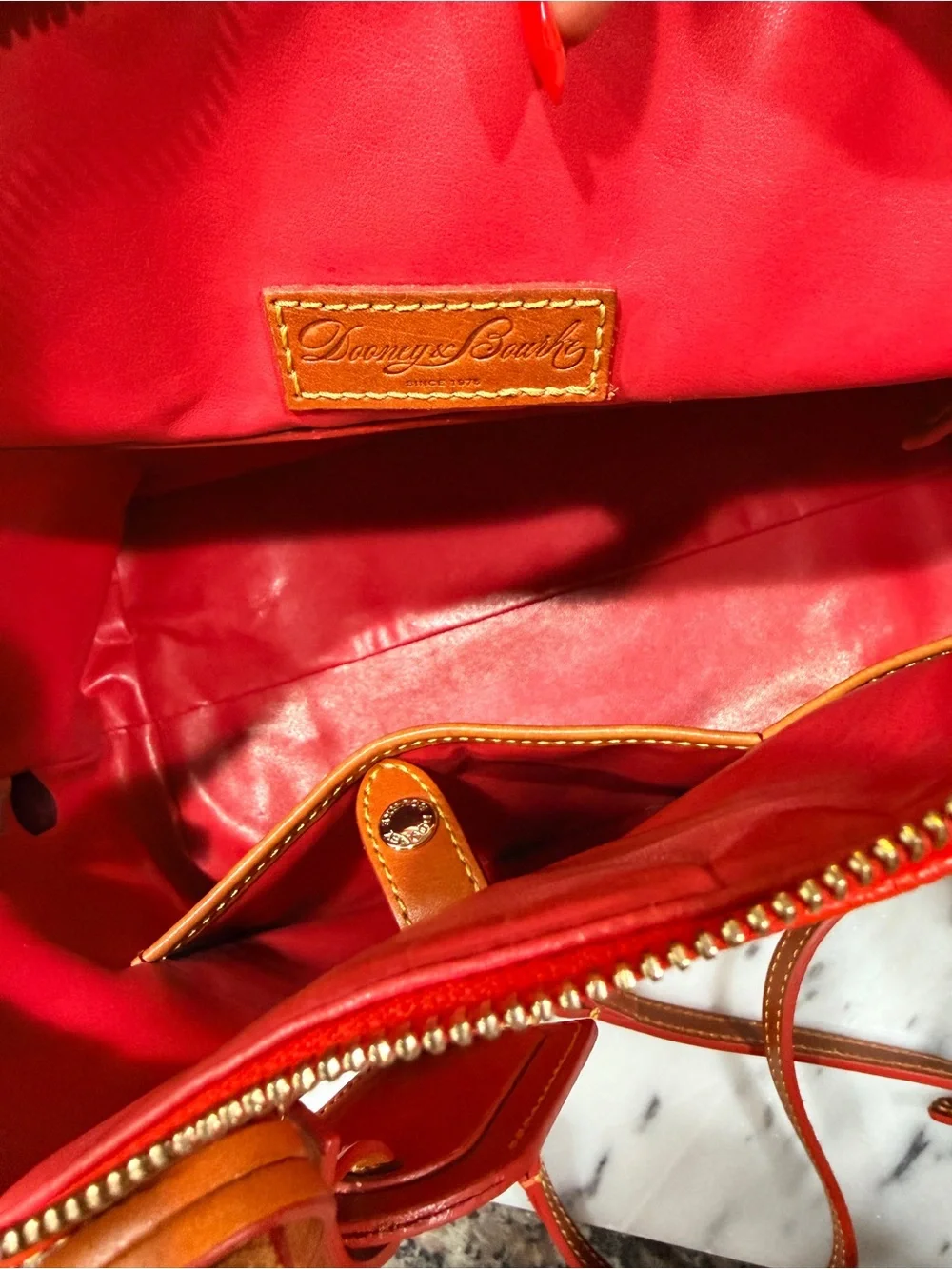 Dooney & Bourke Orange Leather Satchel with Tan Trim
